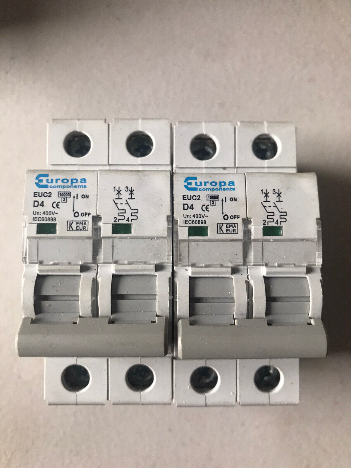 Europa EUC2 - 4 Amp Double Pole 4 Amp Type D MCB Circuit Breaker D4 Used Tested