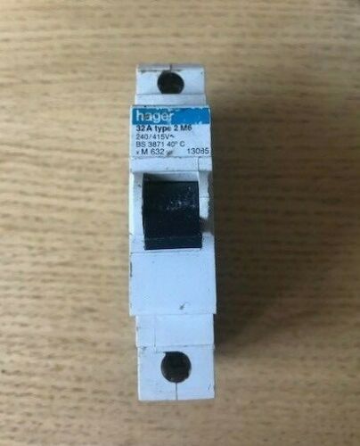 Hager 32A M632 Type 2 Single Pole MCB M6