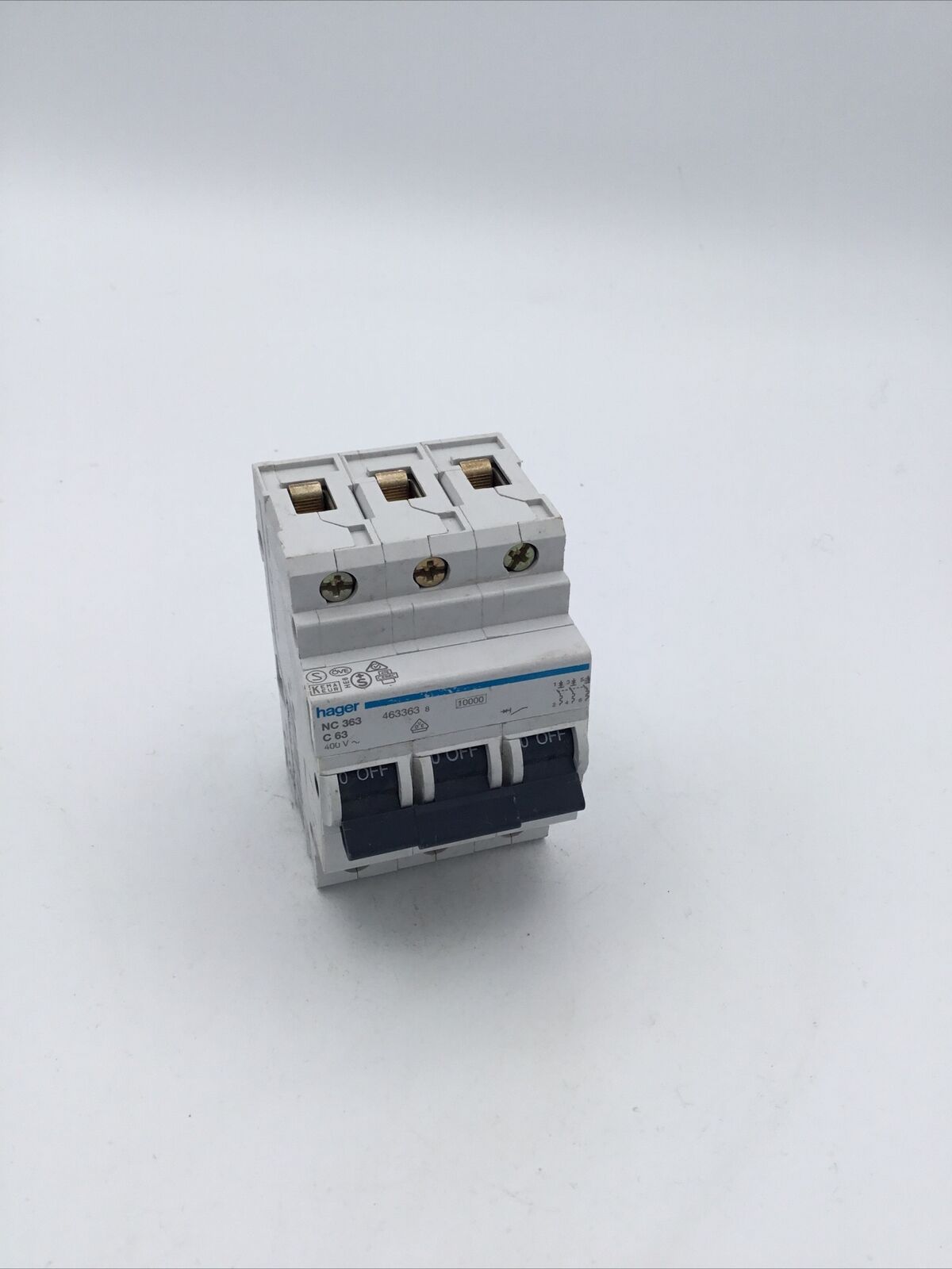 Hager MCB 63 Amp Triple Pole 3 Phase Type C 63A 463363 NC363 Circuit Breaker