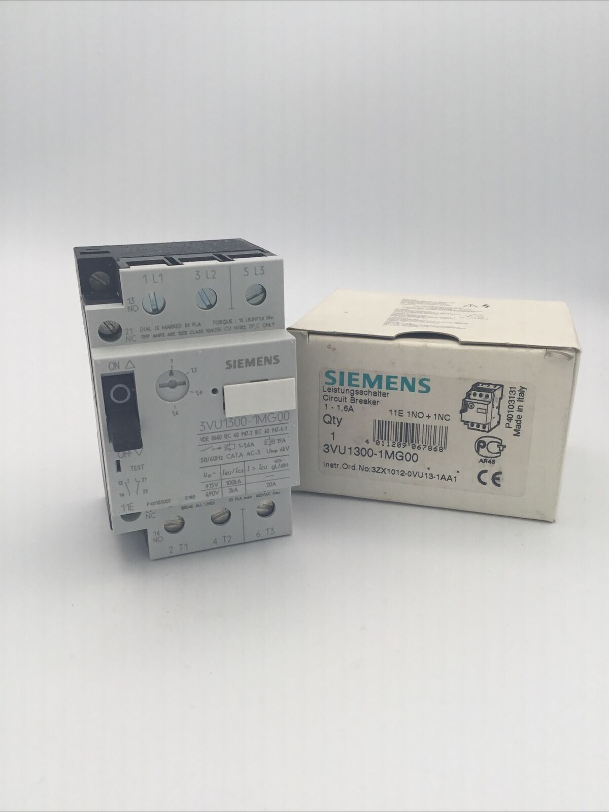 3VU13001MG00 Siemens 3VU1300 - 1MG00 1-1.6A 11E 1NO + 1NC Brand New Boxed