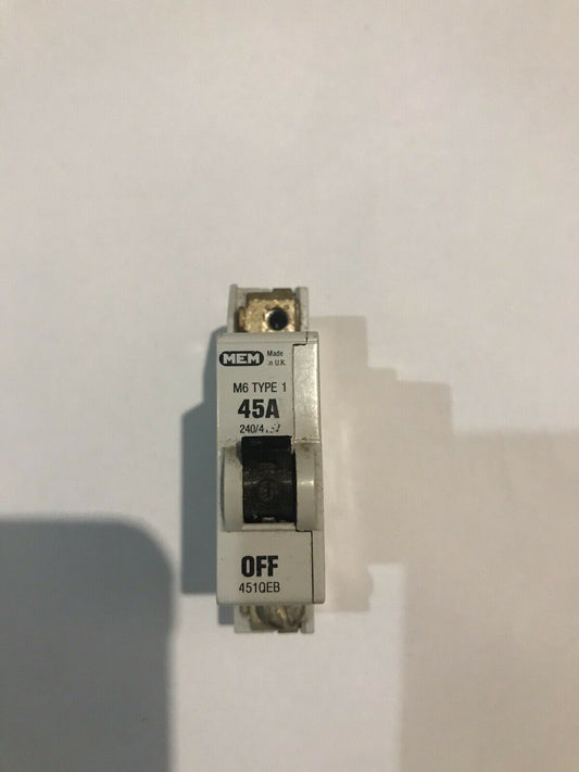 451QB MEM Eaton 45A Type 1 Single Pole M6 45 Amp Circuit Breaker SP MCB~ Tested BILL EATON M9 MEMSHIELD 1 45A