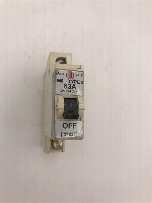 BILL 63 AMP TYPE 3 M6 MCB CIRCUIT BREAKER 3T631