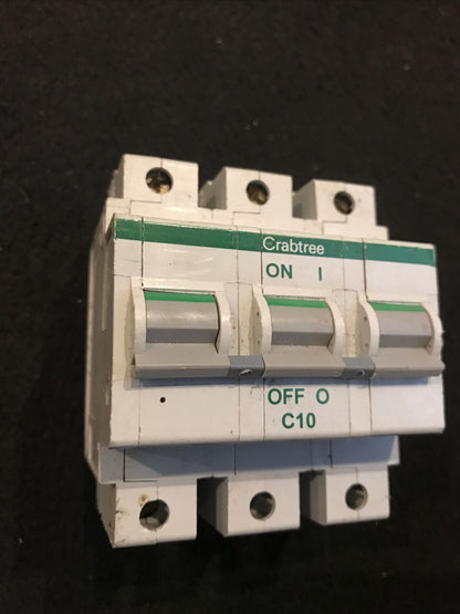 CRABTREE POLESTAR 10 AMP TYPE C 10A MCB TRIPLE POLE 3 PHASE 63C/10 MCB
