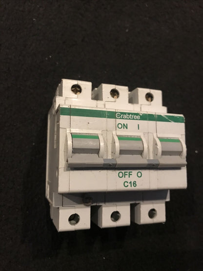 CRABTREE POLESTAR 16 AMP TYPE C 16A TRIPLE POLE 3 PHASE MCB BREAKER 63C/16 C16