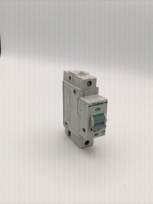 CRABTREE POLESTAR 6A 6 AMP TYPE 2 602/06 (OR B6) SINGLE POLE MCB CIRCUIT BREAKER