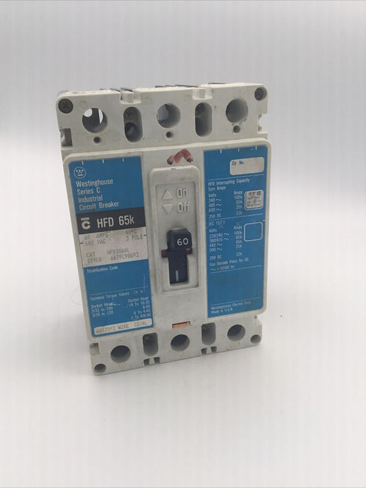 HFD3060L - CUTLER HAMMER WESTINGHOUSE, INDUSTRIAL CIRCUIT BREAKER, HFD3060L, SERIES C 60A 60 Amp 600V