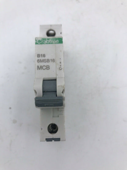 Crabtree Loadstar MCB 16 Amp Single Pole Breaker Type B 16A 6MSB16 Series 3