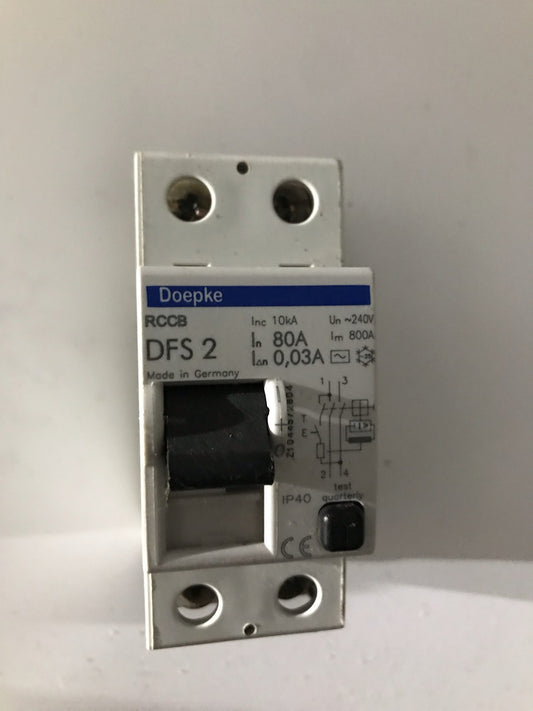 Doepke DFS2 DFS 2 80A 80 Amp 30mA RCD RCCB 2 Double Pole Circuit Breaker