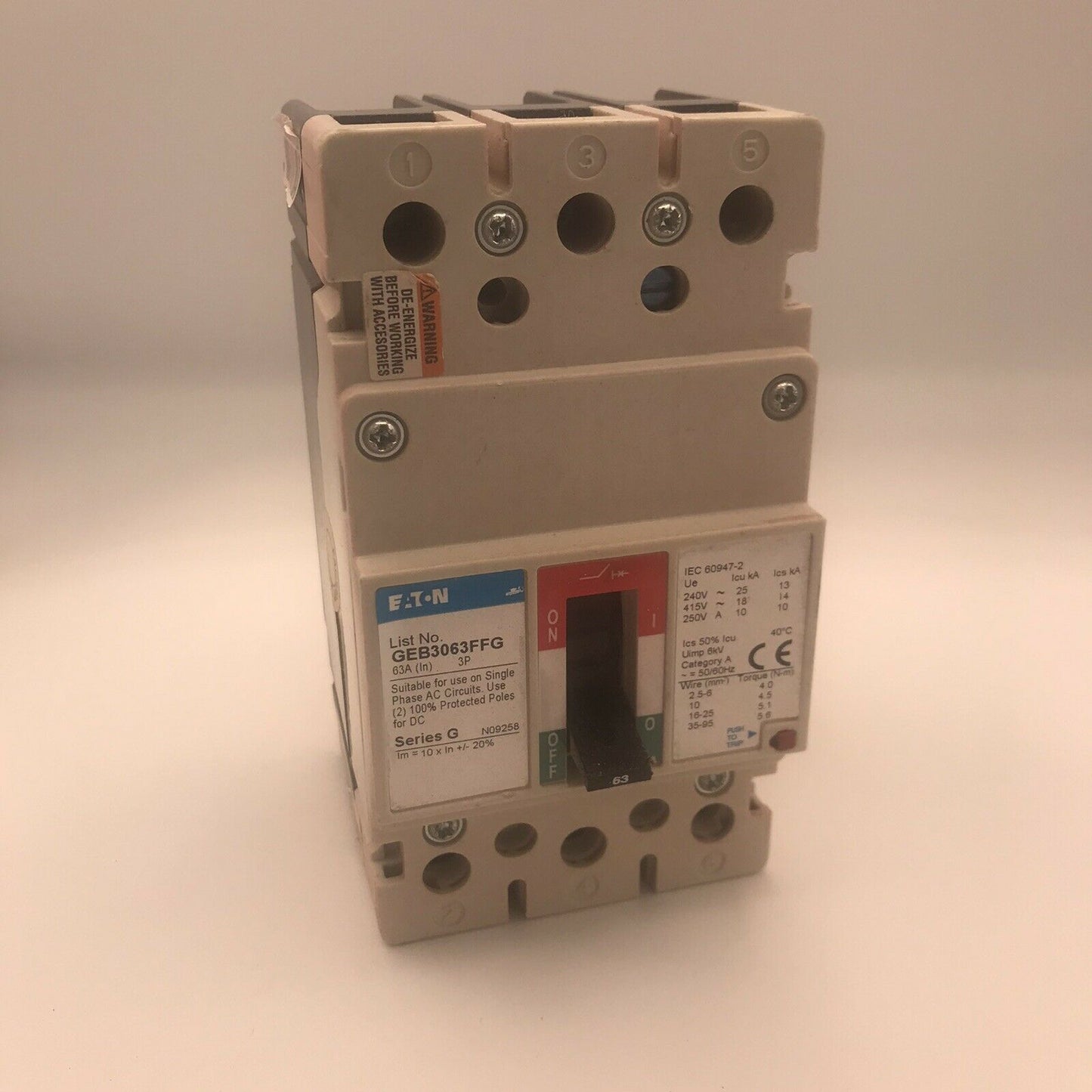 Eaton MEM GEE3063FFG MCCB 63 Amp Series G GEB3063FFG 3 Phase Breaker 63A TRIPLE