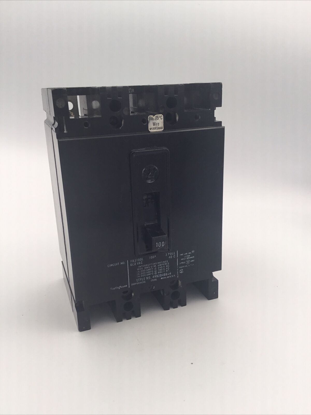 FB3100L Ottermill Westinghouse 100A 3 Phase MCCB 3 pole Circuit Breaker