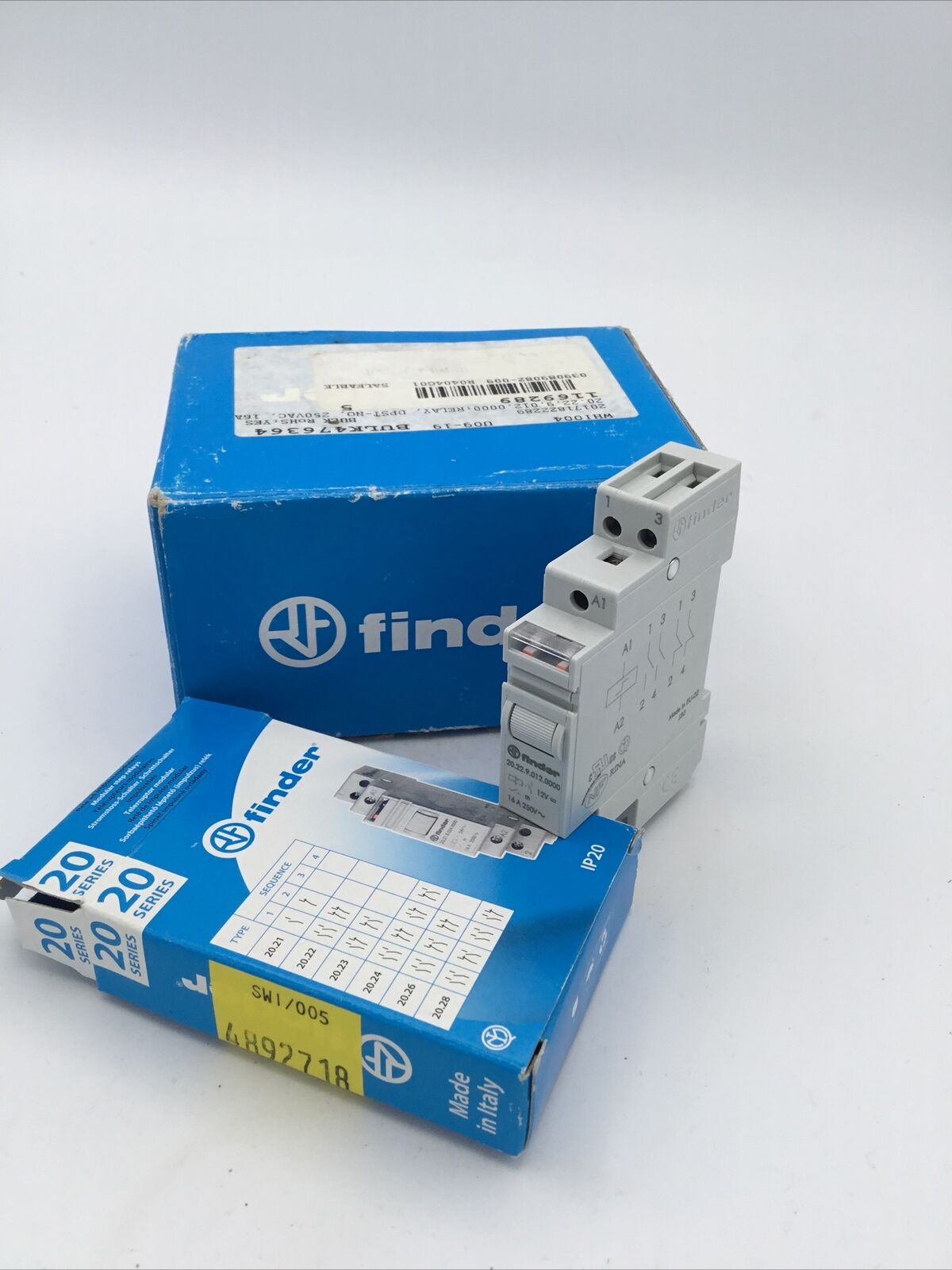 FINDER 20.22.9.012.0000DPST DIN RAIL LATCHING RELAY 16A 12V STEP RELAY BNIB