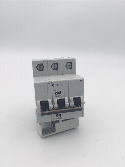 BILL MEM MCB 20 Amp Type 2 M9 Triple Pole 3 Phase Breaker 20A Memshield 1 203MB