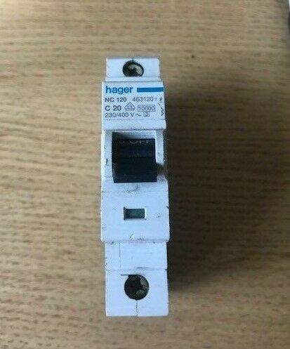 HAGER 20 AMP TYPE C 10kA MCB CIRCUIT BREAKER NC120 463120 20A C20  Tested