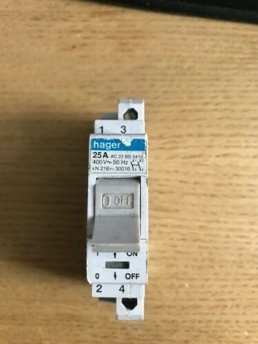 HAGER 25A AC22 MCB 1 POLE MCB 30016 400V 50HZ BS 5419 Same Day Dispatch - Tested