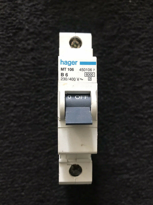 HAGER 6 AMP TYPE B 6kA MCB CIRCUIT BREAKER MT106 450106 Same Day Dispatch