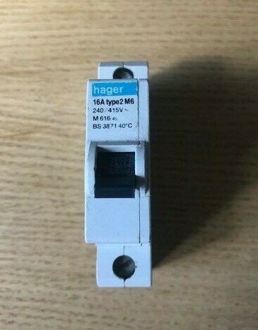 Hager 16a Type 2 M6 Single Pole Mcb Tested & Working - Same Day Dispatch