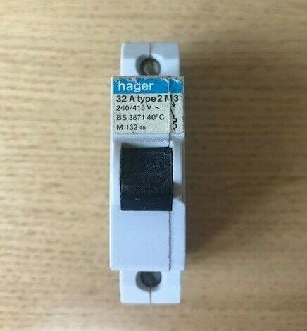 Hager 32A Type 2 Single Pole MCB M3 M 132 Tested & Working Same Day Dispatch
