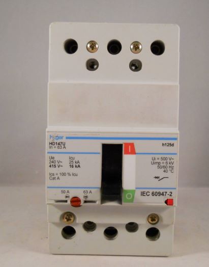 Hager HD147U 63Amp Triple Pole 3 Phase MCCB h125d IEC 60947-2