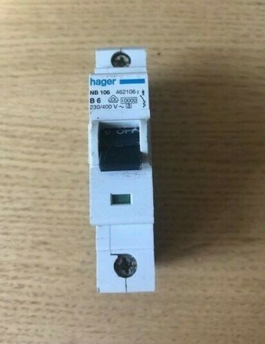 Hager MCB 6 Amp Single Pole Circuit Breaker Type B 6A B6 462106 NB106 Tested