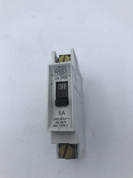 MK LN5905 5 Amp Single Pole Circuit Breaker Type 2 5A Old Style