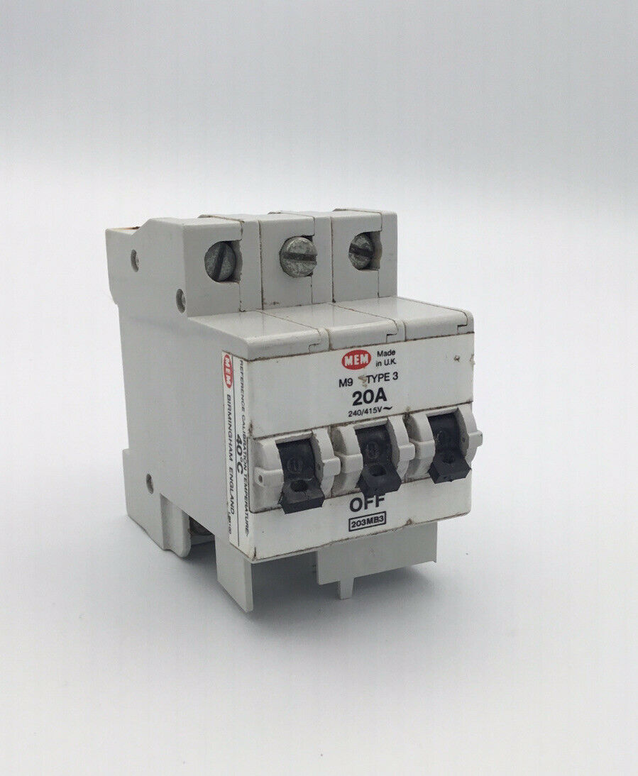 203MB MEM MCB Type B 20 Amp M9 Triple Pole B20 Circuit Breaker