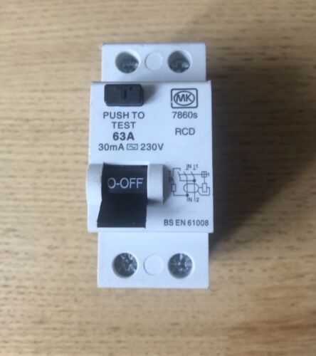 MK Electric 7860s 63A 63 Amp 30Ma RCD RCCB 2P 2 Pole Double Circuit Breaker