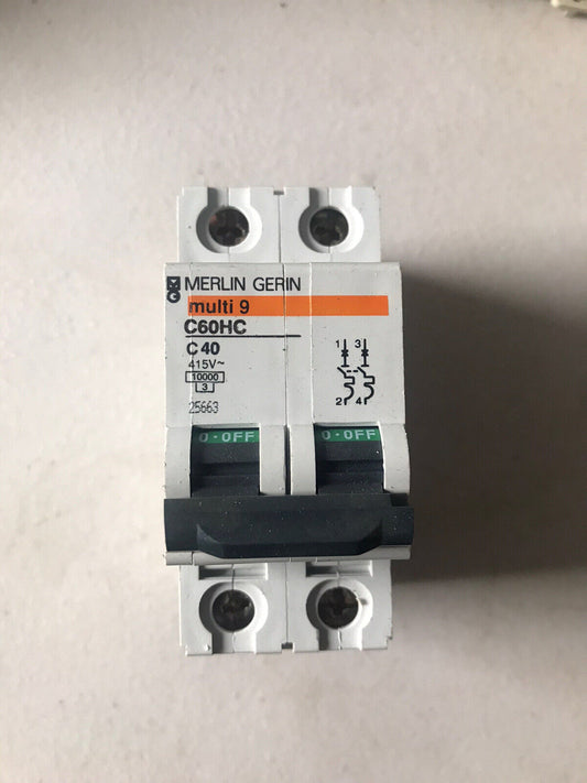 Merlin Gerin 40 amp Type C Double Pole MCB 25663 C60HC C40 BREAKER MULTI 9 New