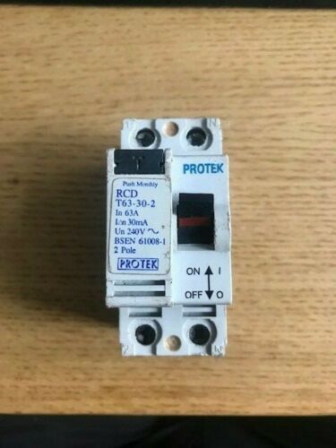 Protek T63-30-2 63A 63 Amp 30Ma RCD RCCB 2P 2 Pole Double RCD