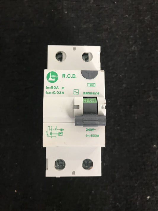 STEEPLE 80A 80 AMP 30mA DOUBLE POLE RCD