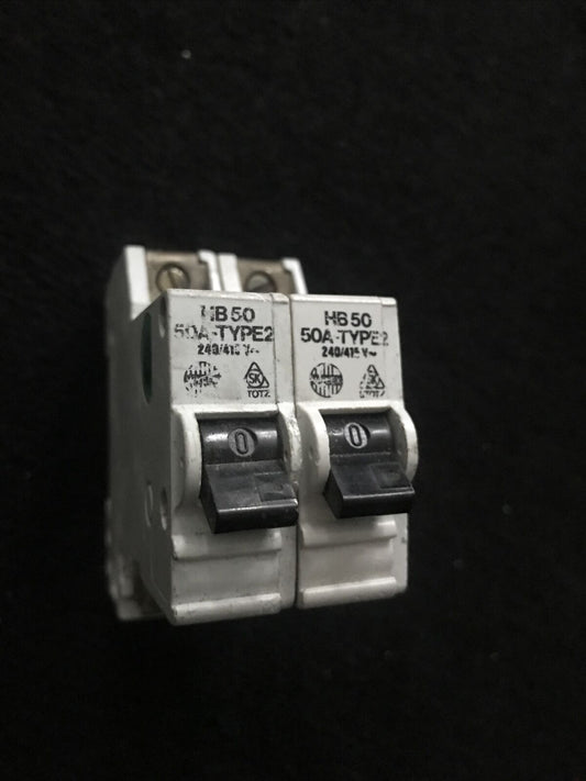 WYLEX 50A Type 2 Single Pole M9 Circuit Breaker HB 50 MCB STOTZ KONTAKT BS 3871