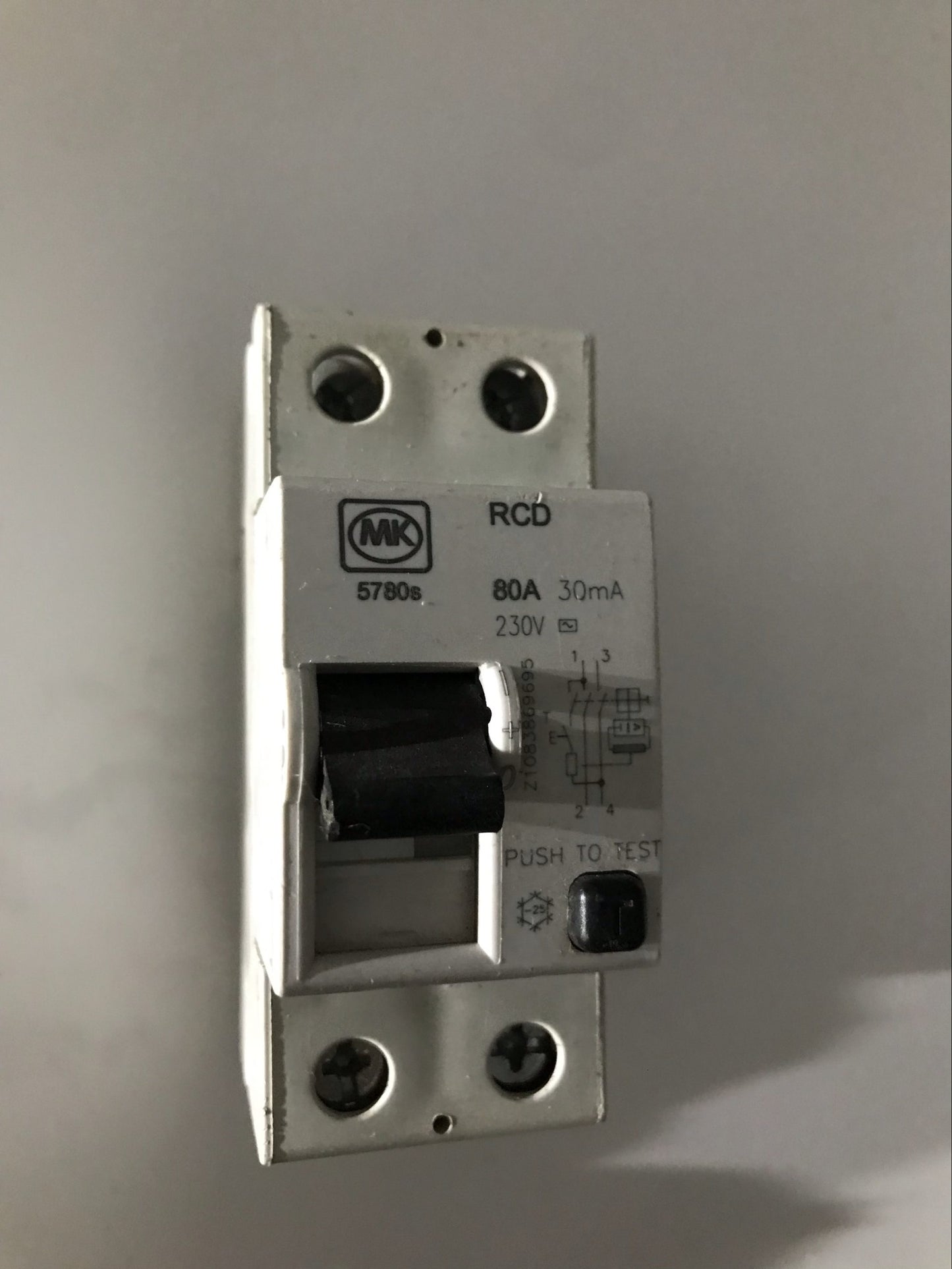 MK 5780s 80A 30mA 2 POLE 2 MODULE RCD 80 AMP DP RCCD RCCB CIRCUIT BREAKER TRIP